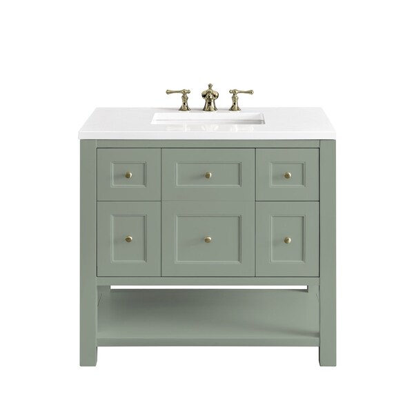 James Martin Vanities Breckenridge 36in Single Vanity, Smokey Celadon w/ 3 CM White Zeus Top 330-V36-SC-3WZ - main